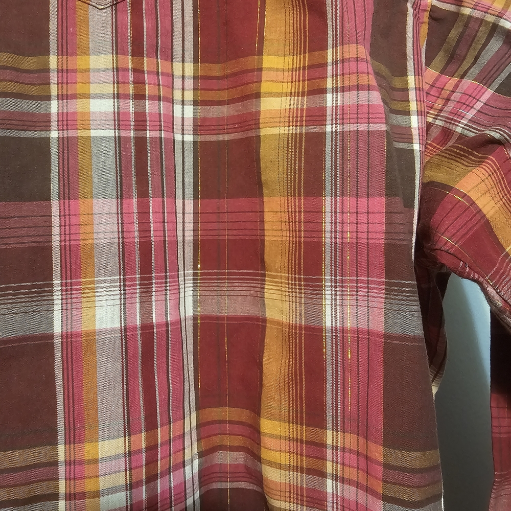 Wrancher by Wrangler Pearl Snap Shirt Women’s Large Plaid Metallic Threading - Picture 5 of 8